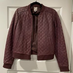 Halogen Burgundy Quilted Leather Jacket
